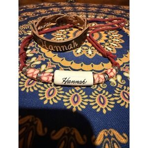 Hannah Personalized Bracelet Set Boho Kiln Fired Hippie Indie Name Leather